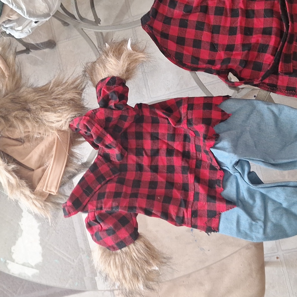 Red and Black Plaid Costume with Faux Fur